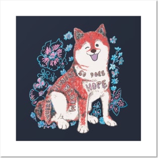 Blooming Flowers Hopeful Shiba Inu Posters and Art